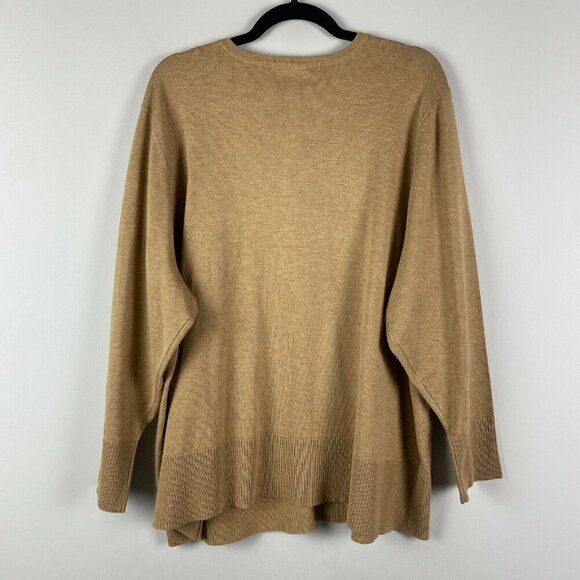 CJ Banks Cardigan Sweater Size 2X Tan Pearl Neckline Detail Button Up - Picture 7 of 11